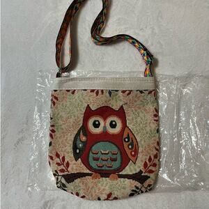 Knitted Canvas Cross Body Bag Tote Purse Vintage Embroidery Boho Style Bag Owl